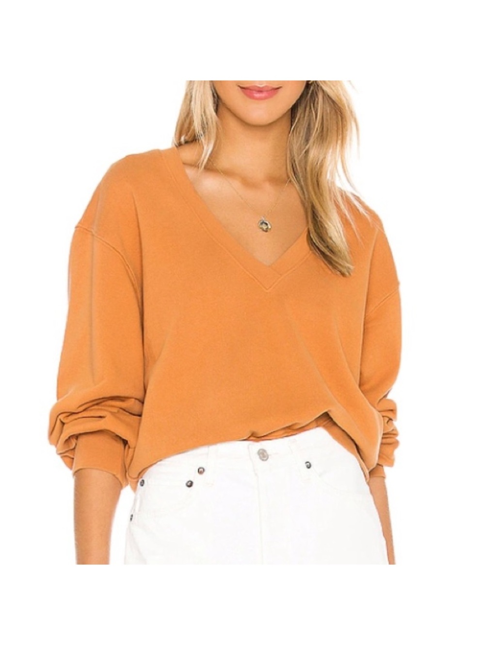 AGOLDE V Neck Balloon Sleeve Sweatshirt in Umber Sz S